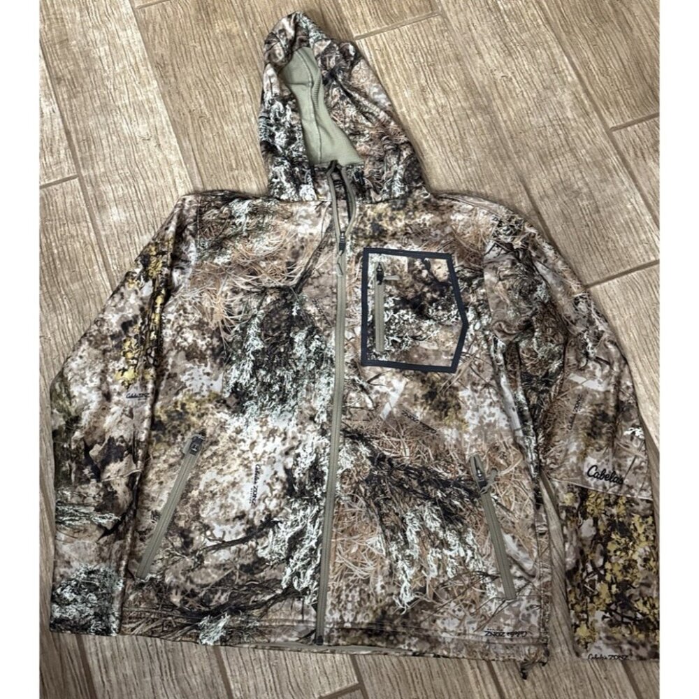 Cabelas Camo Hunting Jacket Mens M Zonz Woodland Deer Zip Up Hooded Coat Y2K